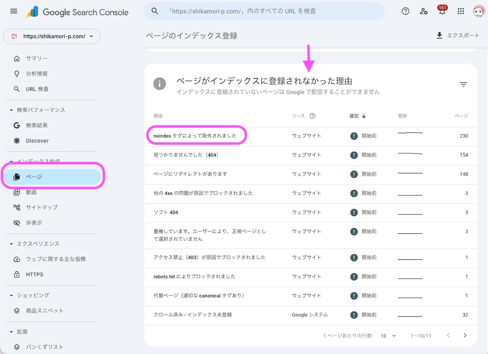 サーチコンソール ページのインデックス登録