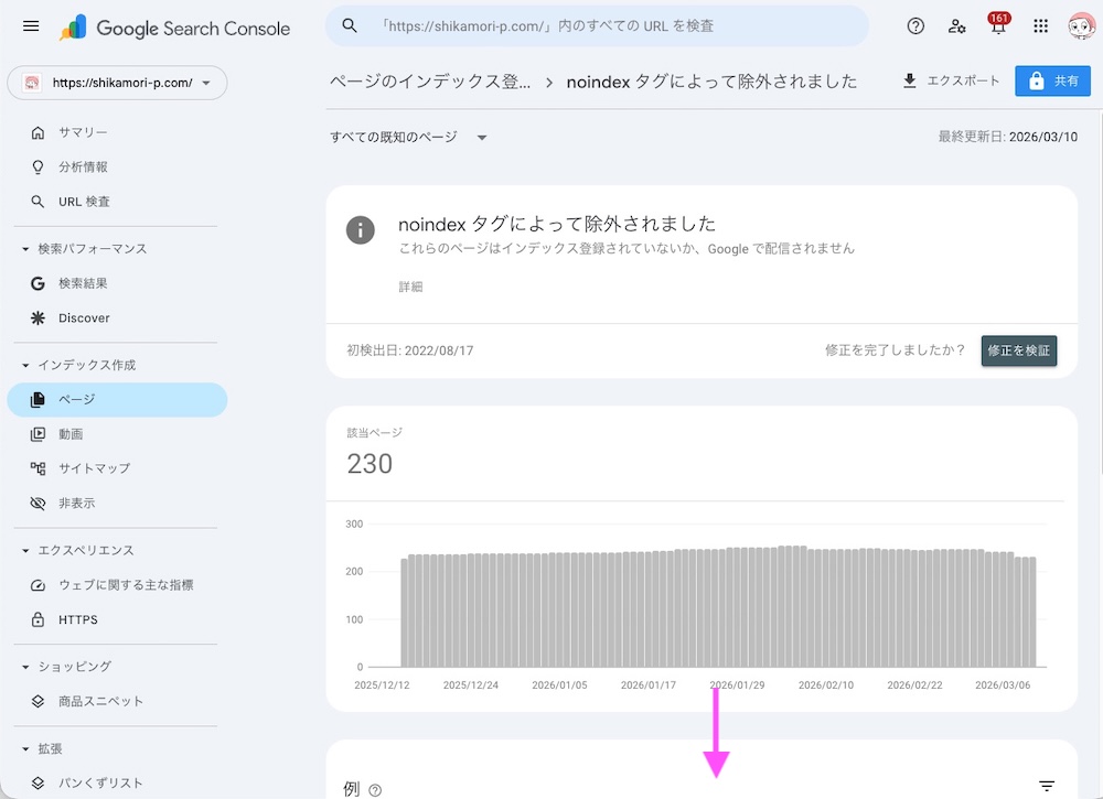 サーチコンソール noindexによって除外されました