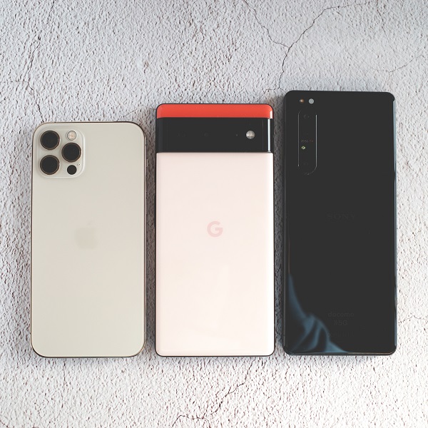 Google Pixel 6（Kinda Coral）、iPhone 12 Pro、Xperia 1Ⅱ