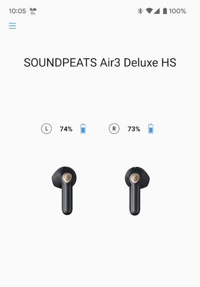 SOUNDPEATSアプリのSOUNDPEATS Air3 Deluxe HS設定画面