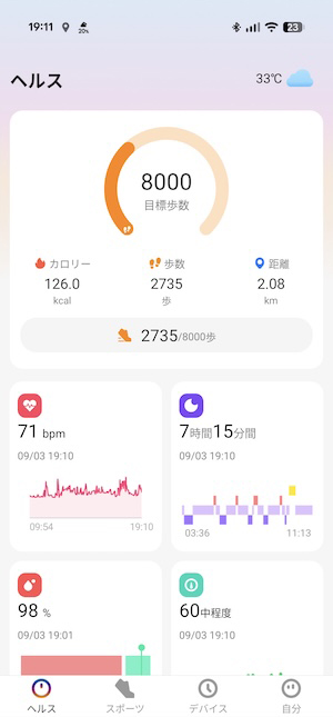 FOSMET FITヘルス画面
