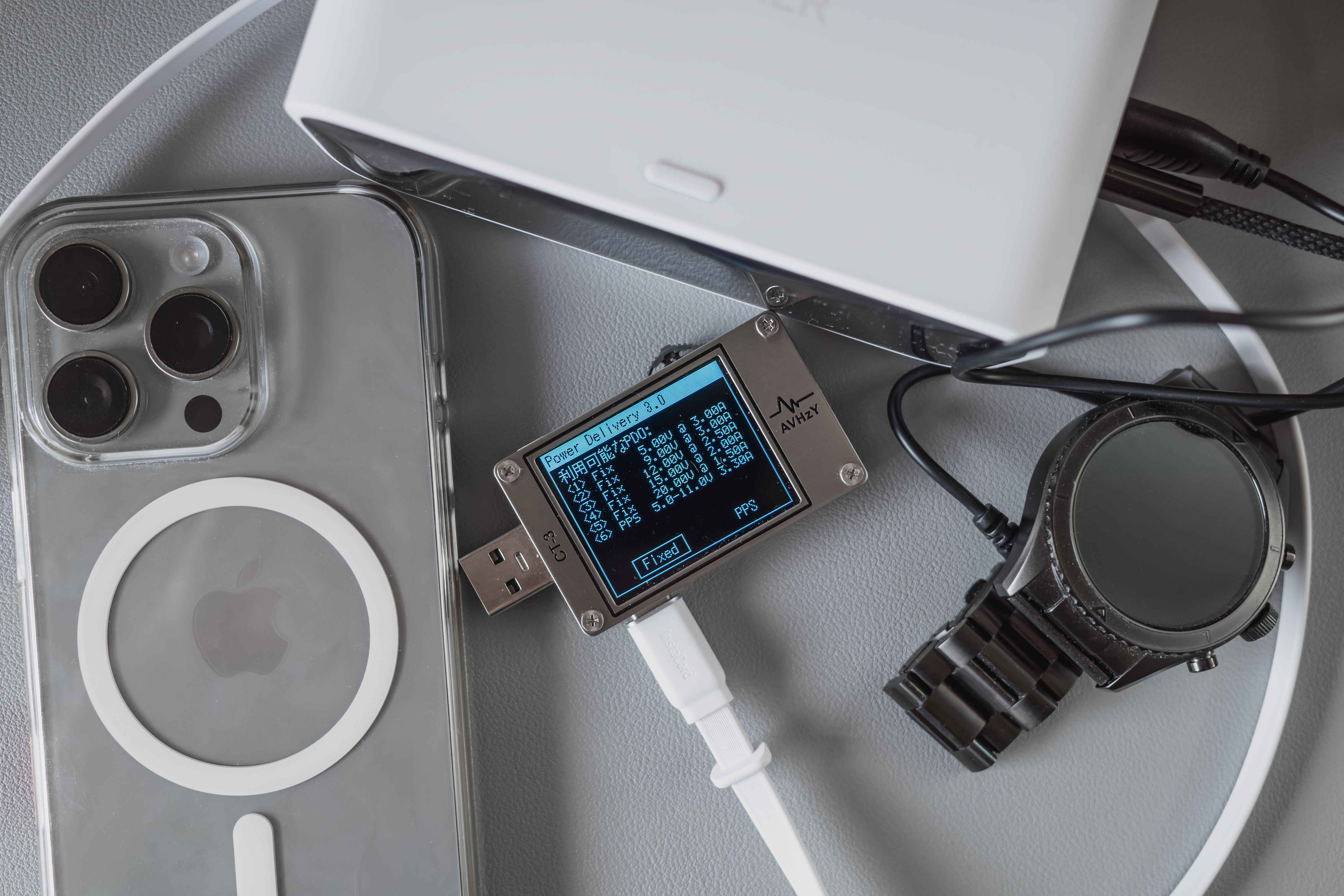 Anker Nano Charging Station (7-in-1, 100W, 巻取り式 USB-Cケーブル)4ポート使用時のUSB-C3のPDO