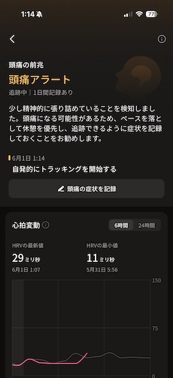RingConn Gen 3頭痛アラート
